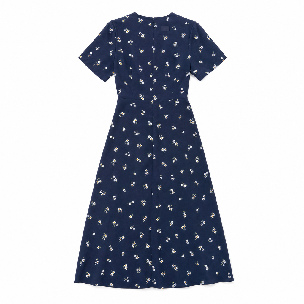 Floral Print Midi Wrap Dress — Navy